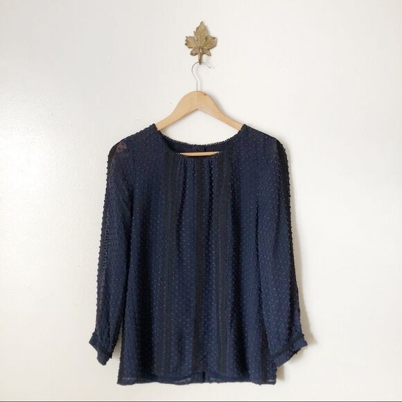 J. Crew Navy Blue Swiss Dot Ruffle Blouse - Picture 1 of 6